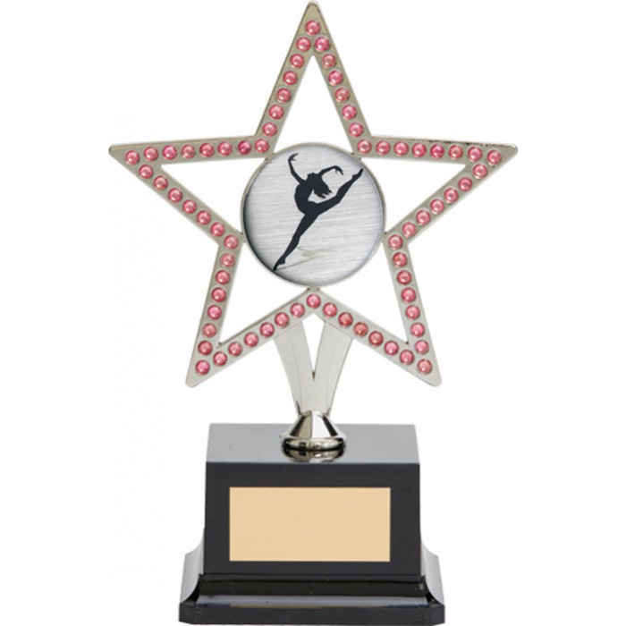  10'' SILVER METAL STAR WITH PINK GEMSTONES - CHOICE OF SPORTS CENTRE 